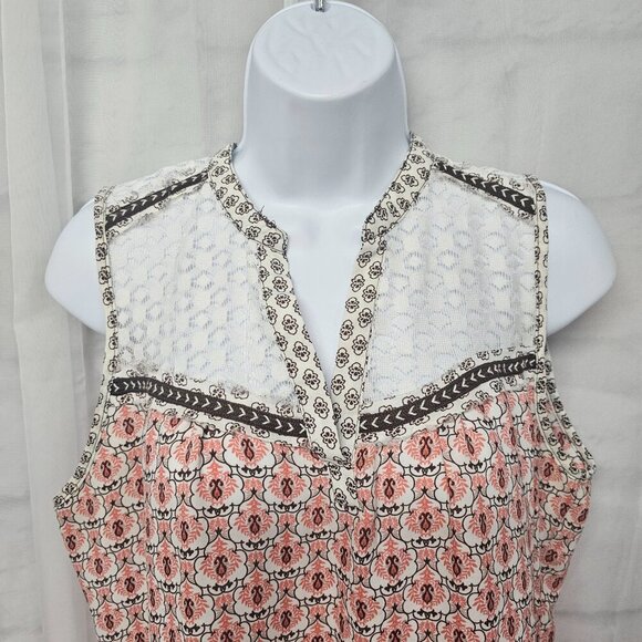 Fresh Pink Brown Tank Lace Boho Paisley Retro Festival M - Picture 2 of 11